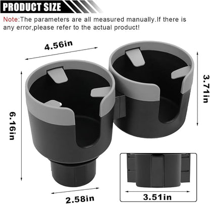 Car Double Cup Holder Extender, 2-in-1 Car Cup Holder Adapter with Adjustable Base, Universal Multifunctional Cup Holder Organizer for Beverage, Snack, Cup, Bottle Storage (Grey) - Image 2