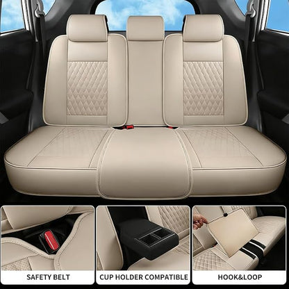 Car Seat Covers Full Set Fit For Toyota Land Cruiser 2000-2026, Beige | Lumbar Support, Premium Faux Leather, Breathable, Anti-Slip, Airbag Compatible, Waterproof, Car Seat Protectors, 2 Row-5Seat - Image 3
