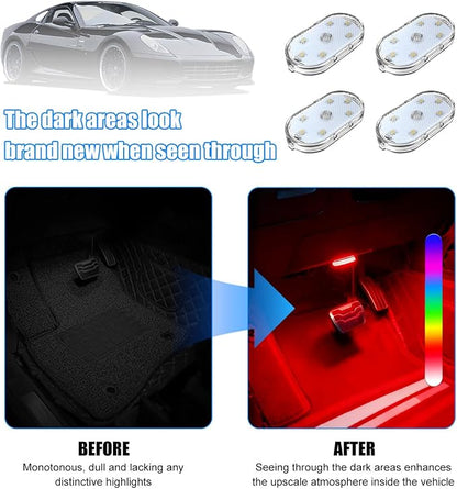 4PCS Car Interior Wireless Led Lights, 6 Bright LED Lamp Beads Magnetic Vehicle Ambient Light, Portable Voice USB Rechargeable Automotive Night Lighting Accessories, Universal Fit - Image 5