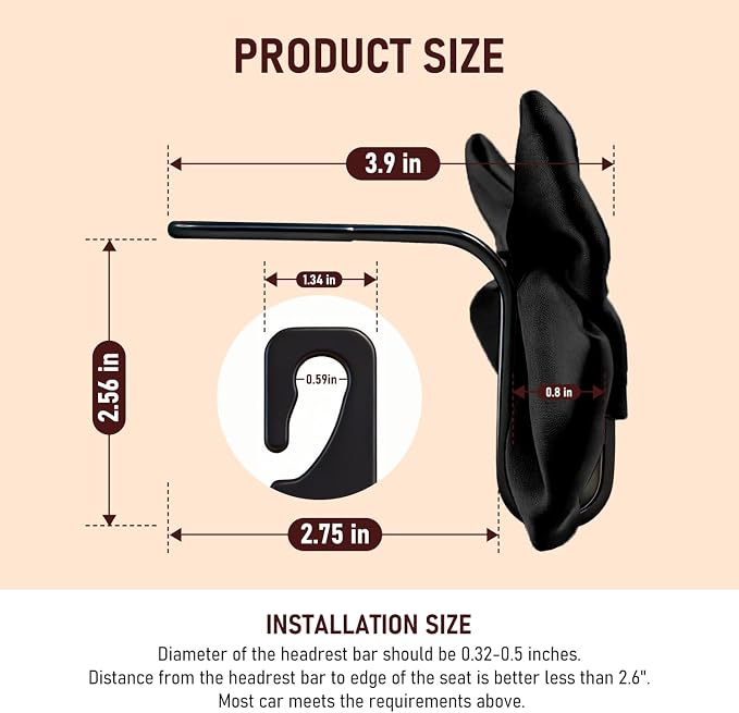 Bow Car Hooks for Purses and Bags, 2 Pack Cute Car Purse Hook, Universal Car Seat Headrest Hooks Bag Holder, Bow Car Accessories, Automotive Purse Hook Hanger Interior Decoration Accessories (Black) - Image 7