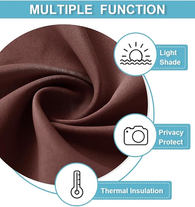 RYB HOME Short Blackout Privacy Curtains 30 inch Long for Bathroom Window | Thermal Insulated,Heat Blocking,Rod Pocket,Half Window Curtain Tiers for Nursery Bedroom,W42 x L30,Chocolate Brown,2 Panels - Image 2