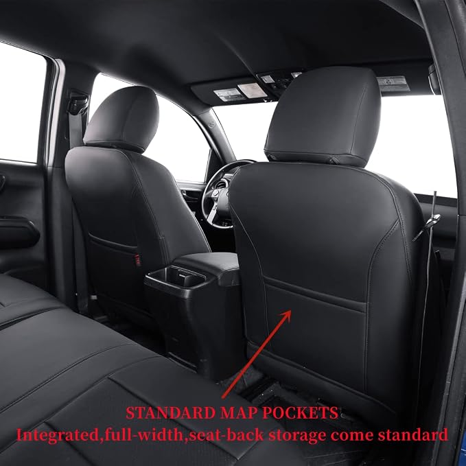 Custom Fit Front Seat Covers for Toyota Tacoma Double Cab 2016 2017 2018 2019 2020 2021 2022 2023,Full Coverage Leather Seat Protector (Front Row Only,Black) - Image 3