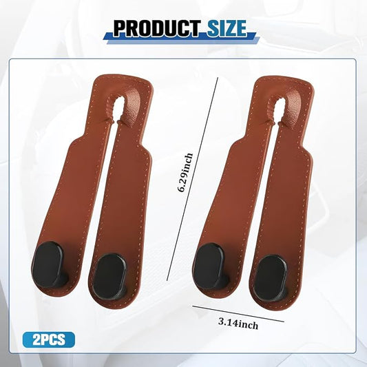 2PCS Car Seat Headrest Hook, Multifunctional Dual Hook Seat Back Purse Bag Storage Organizer, Auto Backseat Hanger Holder for Umbrella Grocery Phones, Universal for Vehicles (Brown) - Image 2