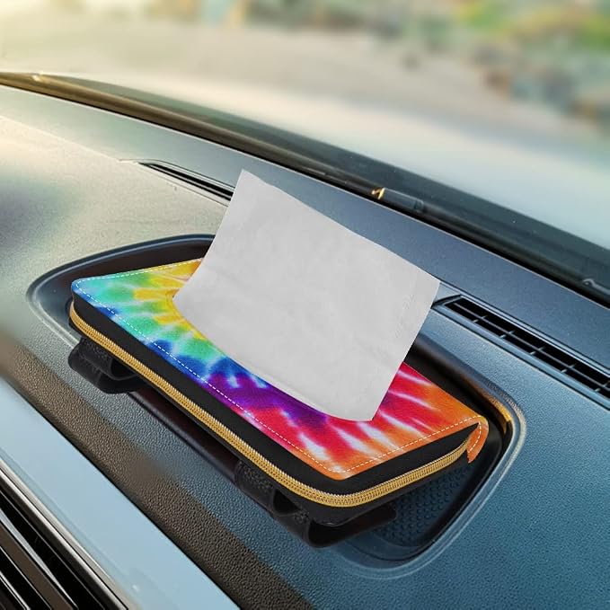 Biyejit Car Tissue Holder, Rainbow Tie Dye Premium Sun Visor Napkin Case, Hanging Car Accessories Used to Organize Paper Towels and Storage Small Items - Image 5