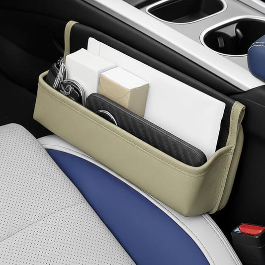 Car Seat Gap Filler Organizer with Lid, Universal Leather Auto Front Seat Storage Box, Adjustable Car Center Console Side Pocket for Phones, Keys, Glasses, Cards, No Seat Belt Block (Gray) by Unknown