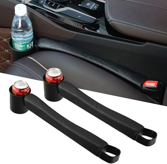 Supin 2 Prices Car Seat Gap Filler Pad PU Leather Console Side Pocket Organizer and one Cup for Cellphone Wallet Coin Key (Black) by Supin