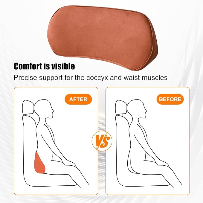 Zpana Car Lumbar Support Pillow, Memory Foam Vehicle Seat Lower Back Support Cushion for Back Pain Relief & Sciatica, Comfortable Auto Driver Seat Pad, Universal for Vehicles (Orange) | Memory Foam Lumbar Support Pillow, Lower Back Pain Relief & Sciati... - Image 3