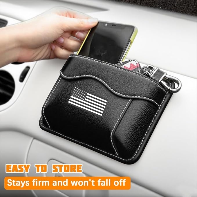 Car Seat Side Pocket Organizer, PU Leather Mini American Flag Vehicle Phone Holder Storage Bag, Auto Interior Tray Pouch Seat Gap Filler Accessories, Universal for SUV Sedan Truck (Black) - Image 4