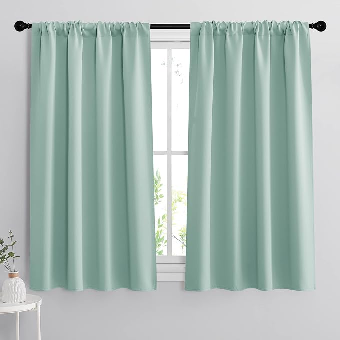 RYB HOME Small Window Curtains 45 inches Length for Kitchen Cafe Bathroom | Room Darkening Curtains & Drapes, Energy Saving, Thermal Insulated, For Kids Bedroom, W42 x L45, Aqua, 2 Panels by RYBHOME