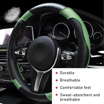 povtii Car Steering Wheel Cover, 15 Inch Leather Breathable Auto Steering Wheel Protector, Comfortable Non-Slip Vehicle Steering Wheel Covers, Universal Car Accessories (Green, with Lining) - Image 4
