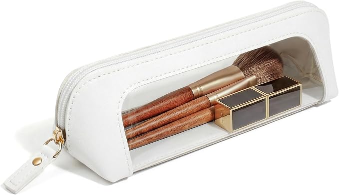 Clear Pencil Case Pouch,PVC Small Makeup Bag for Purse (Slim, Beige) | Waterproof PU Leather Portable Makeup Bag for Purse Holder with Transparent Window,Gifts for GIRLS BOYS by LETGO