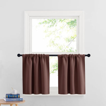 RYB HOME Cafe Blackout Curtains 24 inch Length, RV Camper Window Curtains | Short Small Half Window Tiers,Privacy,Thermal Insulated,Light UV Heat Blocking,Rod Pocket,W29 x L24,Chocolate Brown,2 Panels by RYBHOME