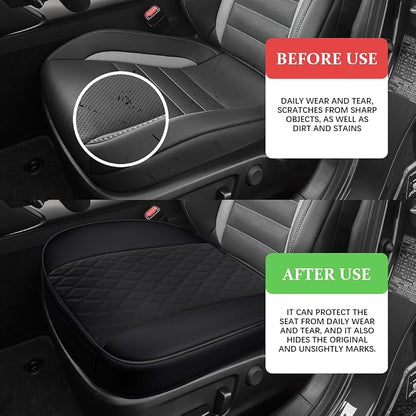 Leather Front Car Seat Cover, Anti-Slip Car Seat Bottom Covers, Full Wrapped Bottom Seat Protectors with Storage Pocket, Universal Comfortable Seat Cushion Fit Vehicles SUVs Trucks (Black) - Image 4