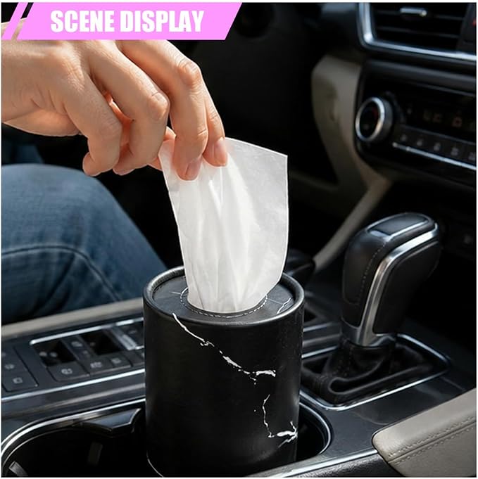 2PCS Car Tissue Holder, Round Car Cup Holder Tissue Cylinder, Black | Portable Travel Tubes Box Container for Facial Tissues, Marble Texture Auto Storage Organizer Accessories for Car Home Office - Image 4