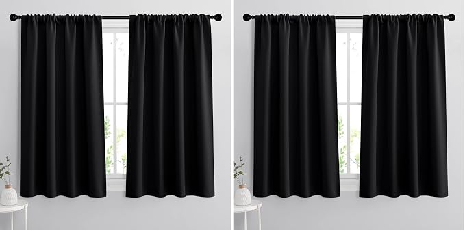 RYB HOME Bedroom Blackout Curtains - Black Curtains Solar Light Block Insulated Drapes Energy Saving for Bedroom Dining Living Room, 42 x 45 inches Long, Black, Set of 2 (Pack of 2) by RYBHOME