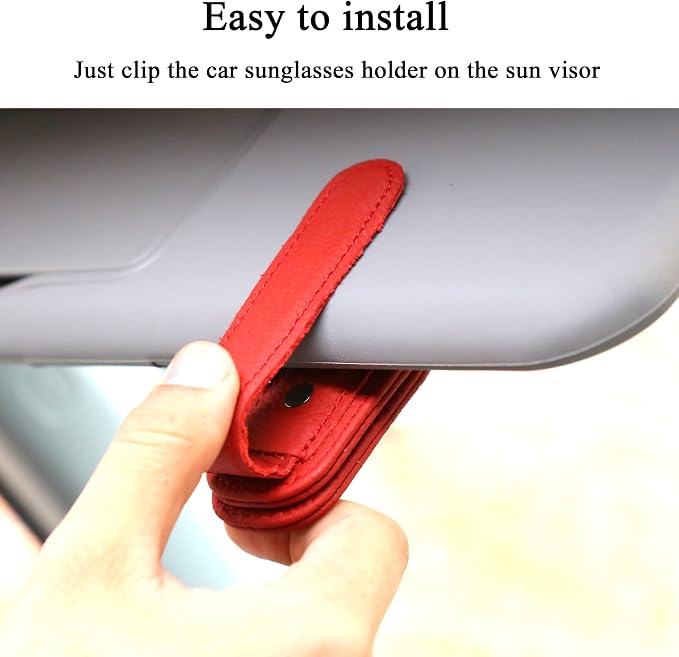 KIWEN 2 Packs Sunglasses Holders for Car Visor, Magnetic Leather Glasses Eyeglass Clip for Car, Ticket Card Clip Sunglasses Mount, Car Visor Accessories Gadgets (2, Red) - Image 3