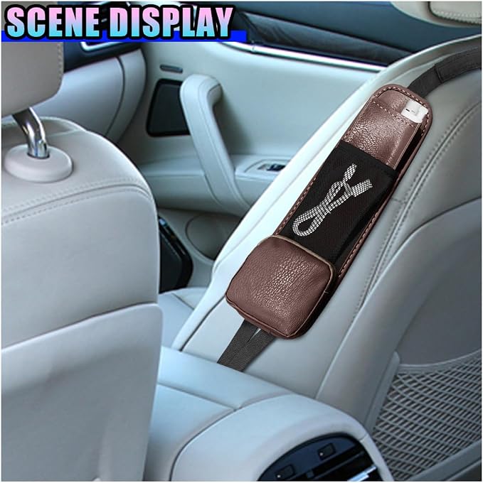 Leather Car Seat Side Organizer, Multi-Pocket Hanging Storage Bag, Front Seat Gap Holder for Phone Wallet Glasses, Universal Auto Accessories for SUV Truck RV (Coffee) - Image 3