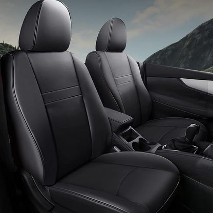 Custom Fit Seat Cover for Nissan Rogue Regular 2014-2020 | (Not for Hybrid &Sport) 2014 2015 2016 2017 2018 2019 2020 Full Set Faux Leather Rogue Seat Cover Protector Black by AOMSAZTO