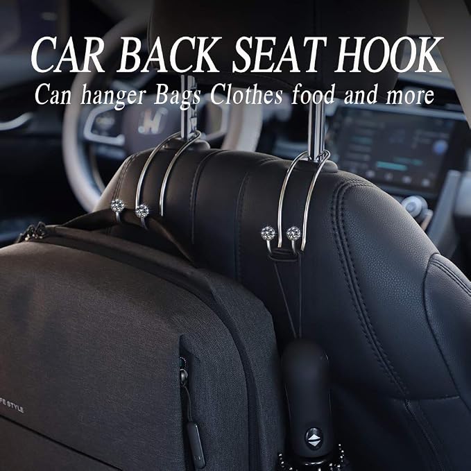 SAVORI Auto Hooks Bling Car Hangers Organizer Seat Headrest Hooks Strong and Durable Backseat Hanger Storage Universal for SUV Truck Vehicle 2 Pack (Gey) - Image 6