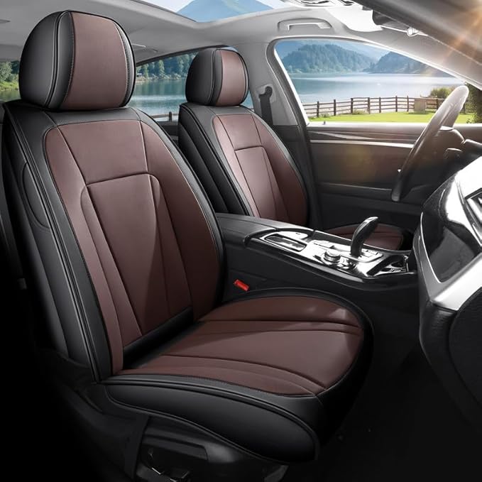 Car Seat Covers Full Set Custom Fit for Honda Fit 2006-2020 , Black&Brown | Premium Faux Leather, Waterproof, Anti-Slip, Airbag Compatible, Breathable, Car Seat Protectors, 2 Rows 5 Seats by Unknown