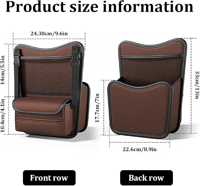 Car Organizer Storage Between Seats, Car Purse Holder, Nappa Leather Front Seat Storage Bag with Tissue Holder, Large Capacity Auto Console Organizer for Document Phone Wallet Snack (Brown) - Image 2