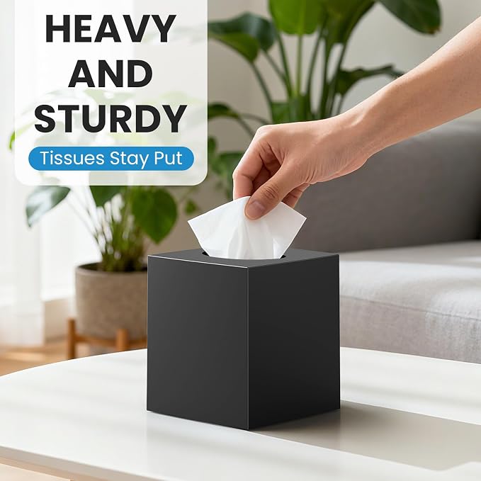 2 Pack Tissue Box Cover, Square Acrylic Tissue Holder Non-Slip Base, Black | modern,non-slip,easy to refill,compatibility for tissue & rollsfor bathroom countertops,dressers,night stand,parlors,office - Image 7