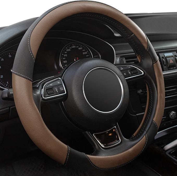 Steering Wheel Covers Black Universal Microfiber Leather, Suitable for 14 1/2-15 inch Car Steering Wheel Cover, Breathable, Anti Slip- Brown by Xizopucy