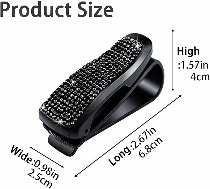 Shimmering Rhinestone Car Visor Clips (2-Pack) - One-Handed Glam Sunglass Holder, Secure Clip for Sun Visor (Black) - Image 2