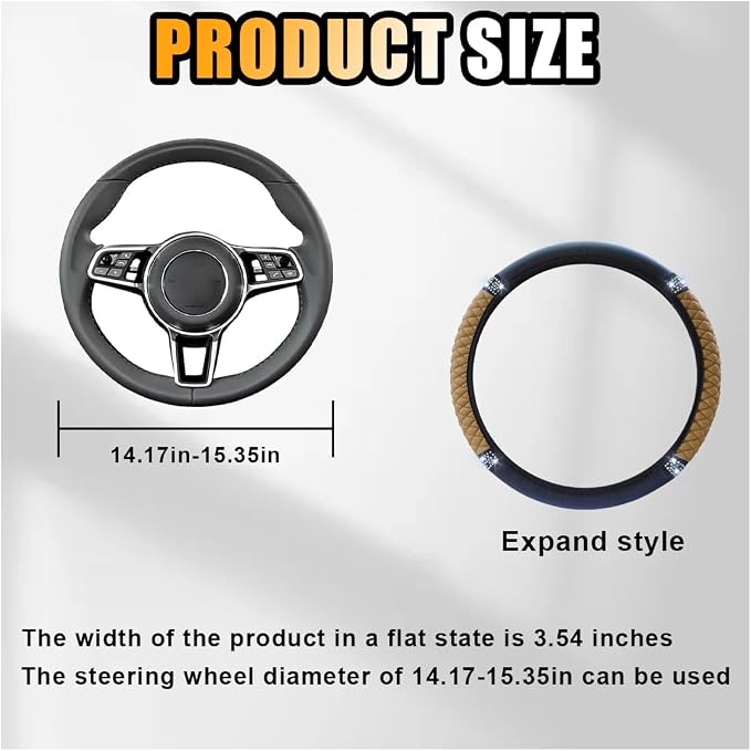 JOYCOURT 15 Inch Bling Soft Leather Car Steering Wheel Cover, Beige | Colorful Rhinestones Design, Auto Elastic Protector for Women Girls, Crystal Diamond Car Accessories for Most Cars, SUVs - Image 2