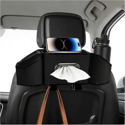Car Backseat Organizer, 7-in-1 Auto Seat Back Drink Cup Holder Organizer with Tissue Box & Hooks, Multifunctional Vehicle Headrest Storage Box for Hold Phone Snacks Drinks (Black) by RDXCV