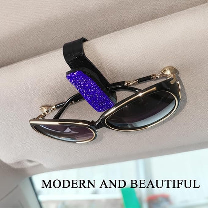 2PCS Bling Rhinestone Car Sun Visor Glasses Holders with Anti-Scratch Sponge, Sunglass Holder for Car, Ticket Card Clip Sunglasses Mount, Auto Eyeglass Hanger Clip for Women Girls (Blue) - Image 7