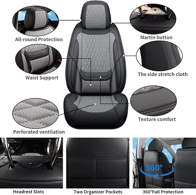 Car Seat Covers Full Set Custom Fit For Lexus ES300h 2013-2026, Black&Gray | Lumbar Support, Premium Faux Leather, Breathable, Anti-Slip, Airbag Compatible, Waterproof, Car Seat Protectors, 2 Row-5Seat - Image 2
