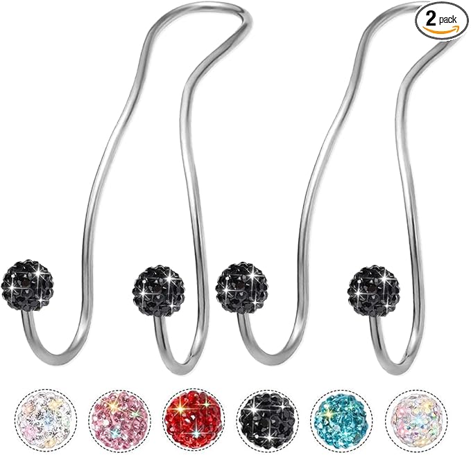 Bling Purse Hook for Car Headrest, Cute Car Seat Hooks (2Pack) | Upgraded,Durable Stainless,Car Purse Hanger,Purse holder,Rhinestones,Bag Hooks,Car Hooks for Purses and Bags Cute,Black by MTGOCHA
