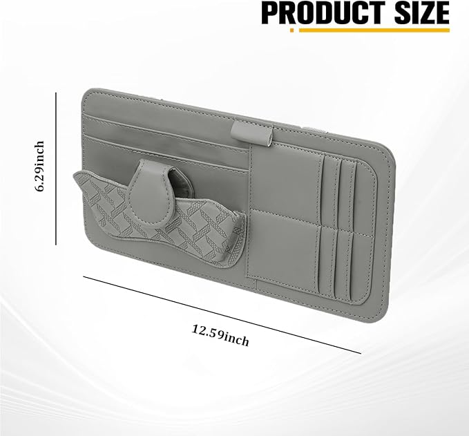 Car Sun Visor Organizer, Multifunctional Visor Storage Pouch with Sunglasses Holder & Card Sleeve Pocket, Auto Interior Organizer Pocket Bag for Pens Cards Documents, Universal Fit (Gray) - Image 2