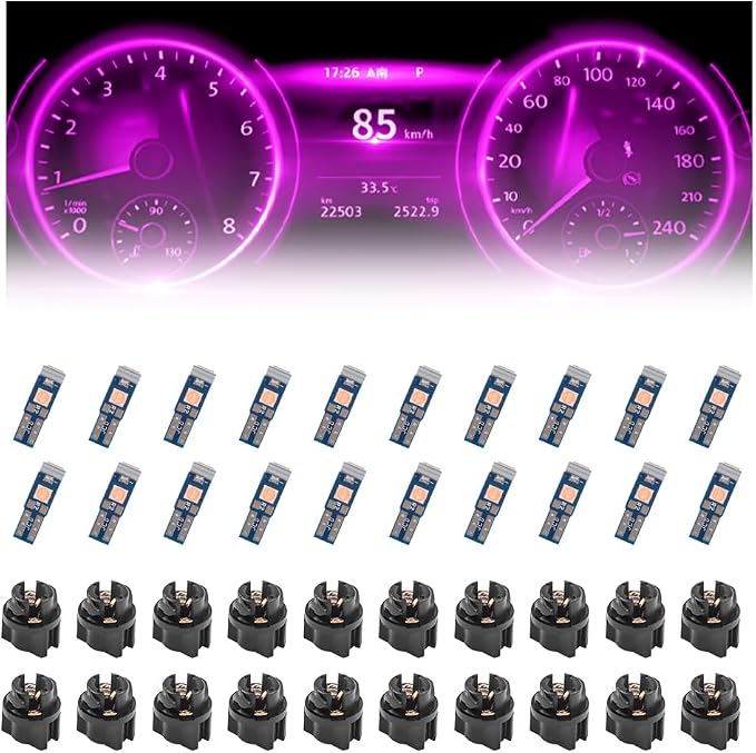 20PCS Car LED Dash Lights,Super Bright Instrument Cluster Light Bulbs with T5 37 74 LED Bulbs & Twist Lock Socket,Universal 12V Lights for Car Interior Accessories (Pink) by Unknown