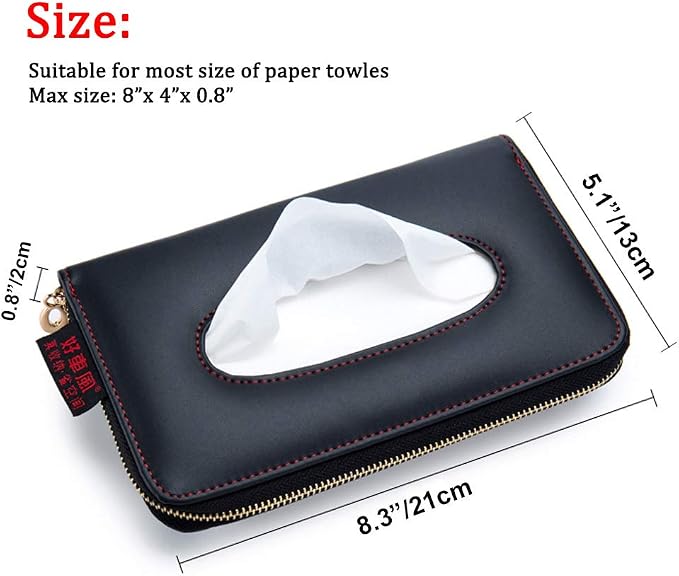 Black Leather Car Visor Tissue Holder, Zipper Sun Visor Tissue Box for Auto | Car accessory keep interior tidy, travel-friendly, installs on car visors fast, quick reload, fits Boat trucks SUVs - Image 2