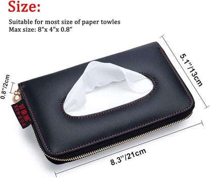 Black Leather Car Visor Tissue Holder, Zipper Sun Visor Tissue Box for Auto | Car accessory keep interior tidy, travel-friendly, installs on car visors fast, quick reload, fits Boat trucks SUVs - Image 2