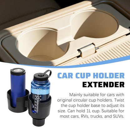 Car Double Cup Holder Expander, 2 in 1 Multifunctional Vehicle Cup Holder Adapter with Adjustable Base, Auto Drink Bottles Extender Organizer, Universal for SUV Automobile Truck (Black) - Image 5