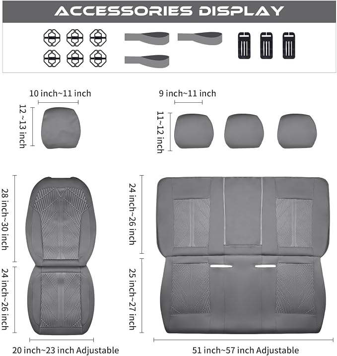 CAR PASS Waterproof Car seat Covers Full Sets Neoprene Wetsuit, All-Weather Non-Slip Durable, Universal Fit for SUV Sedans Trucks Vans Automotive, Armrest Airbag Compatible, 3D Emboss All Gray - Image 7