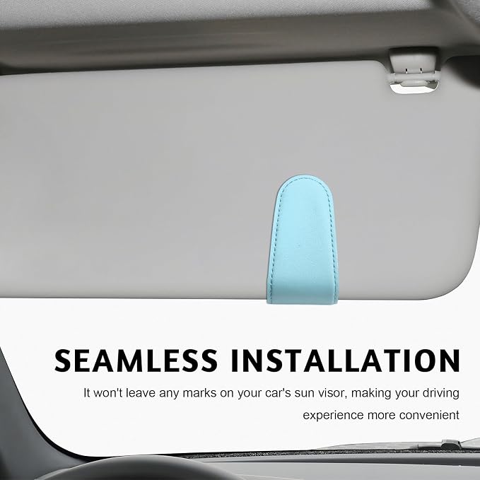 Magnetic Sunglass Holder for Car Visor, Leather Vehicle Sunglass Hanger Clamp Card Holder with Magnet, Universal Eyeglass Clamp Visor Ticket Organizer for Cars Trucks SUVs (Blue) - Image 6