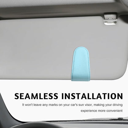 Magnetic Sunglass Holder for Car Visor, Leather Vehicle Sunglass Hanger Clamp Card Holder with Magnet, Universal Eyeglass Clamp Visor Ticket Organizer for Cars Trucks SUVs (Blue) - Image 6