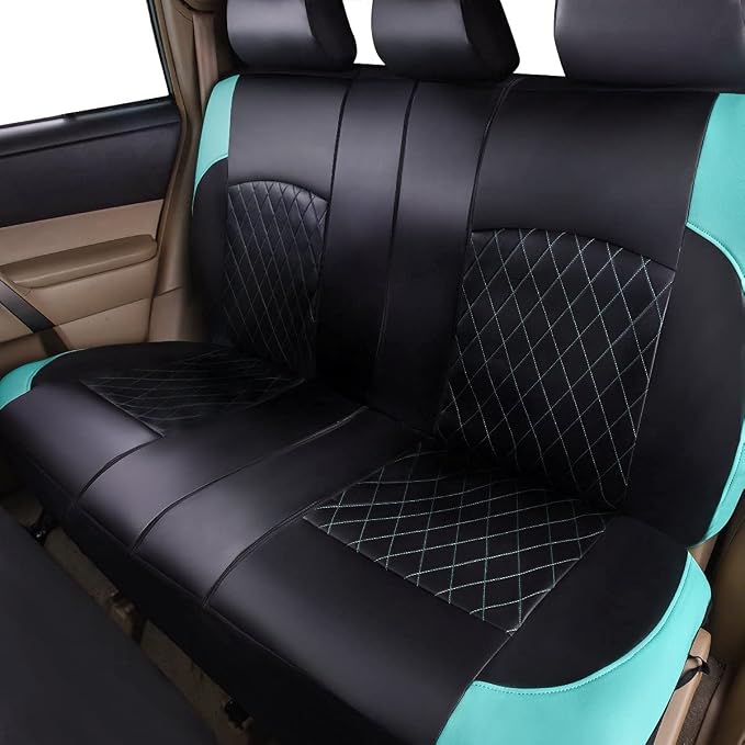 Universal Deluxe Pu Luxury Vinyl Faux Leather Car Seat Covers Full Set, Airbag Compatible, Breathable, Fit for Cars, Trucks, SUV (Black and Mint) - Image 3
