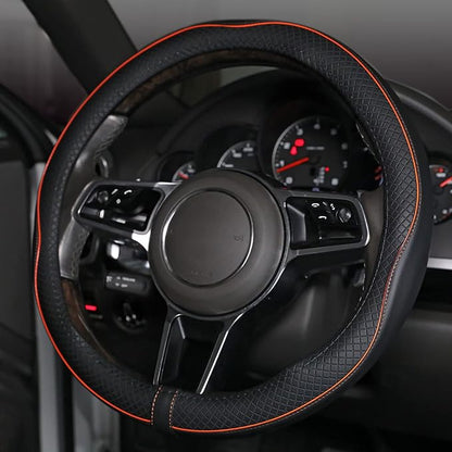 Car Steering Wheel Cover, Anti-Slip, Safety, Soft, Breathable, Heavy Duty, Thick, Full Surround, Sports Style (Black with Light Orange Line) - Image 2