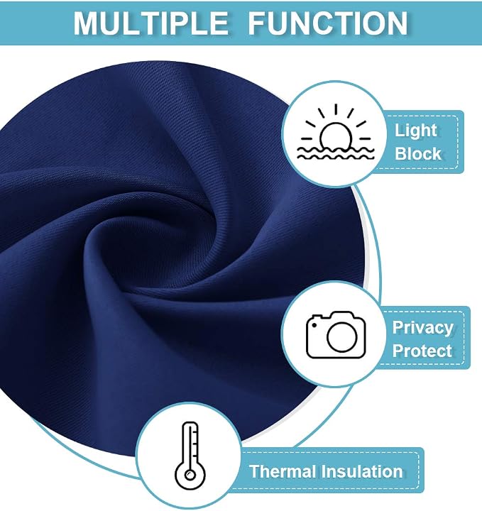RYB HOME Cafe Blackout Curtains 30 inch Length, Short Window Curtain Tiers | Light UV Heat Blocking,Energy Saving,Privacy Protection,For Basement Bathroom Kitchen Window,W29 x L30,Marine Blue,2 Panels - Image 5