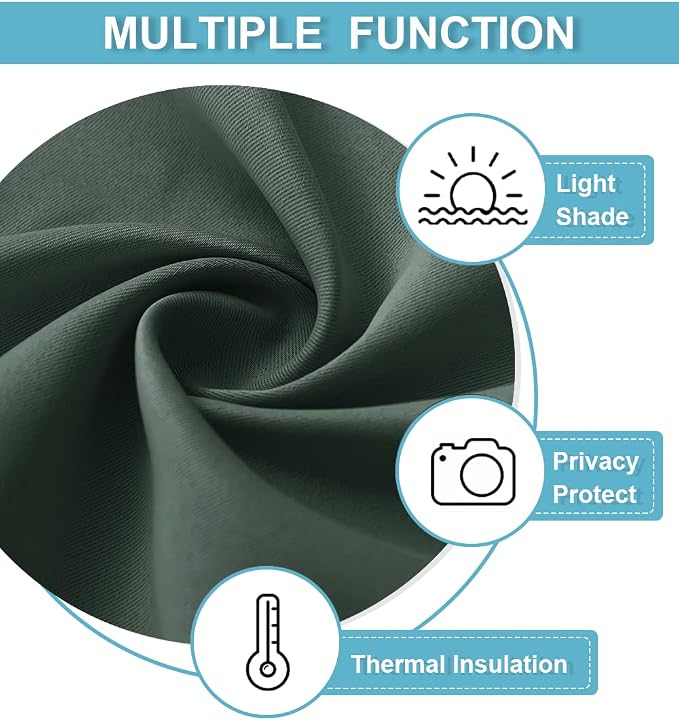 RYB HOME Cafe Blackout Curtains 24 inch Length for RV Camper Kitchen Window | Temperature Regulating, Light UV Blocking, Privacy Protection, Short Small Half Window Tiers, W42 x L24, Dark Green, 2 Panels - Image 5