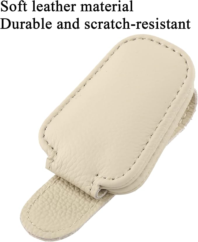 KIWEN 2 Packs Sunglasses Holders for Car Visor, Magnetic Leather Glasses Eyeglass Clip for Car, Ticket Card Clip Sunglasses Mount, Car Visor Accessories Gadgets (2, Beige) - Image 3