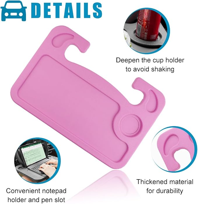 Car Steering Wheel Desk, Multifunctional Auto Seat Stand Trays for Eating and Working, Double Sided Design Steering Wheel Table Desk for Laptop, Food, Car Accessories (Pink) - Image 3