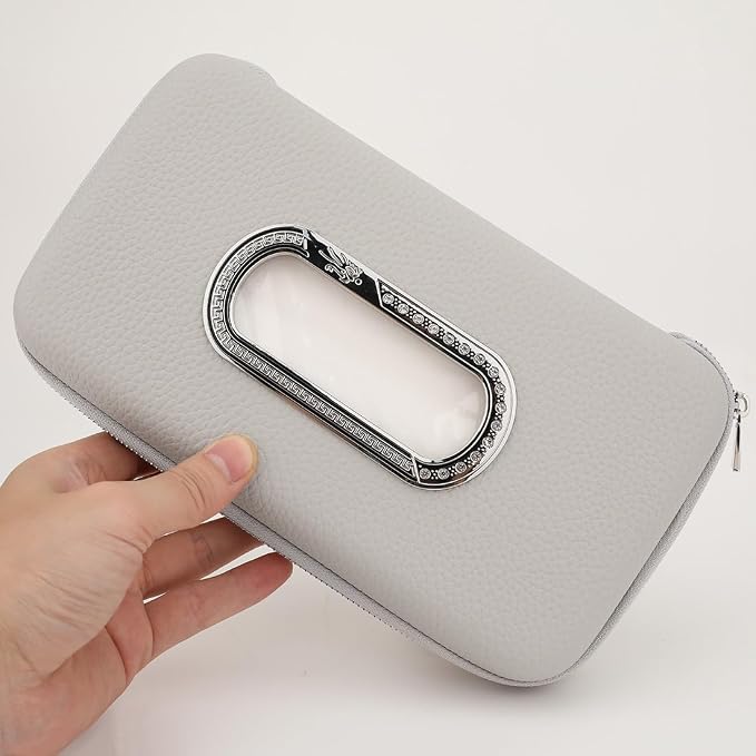 Car Tissue Holder, Sun Visor Napkin Holder, Car Visor Tissue Holder, Luxury PU Leather Backseat Tissue Case Holder (Grey) - Image 6