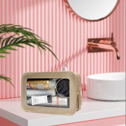 Clear Makeup Bag, Gold Travel Makeup Pouch Toiletry Bag for Women Waterproof Small Cosmetic Bag Case Small Make Up Bag with Zipper Car Organizer Car Essentials for Women Men - Image 5