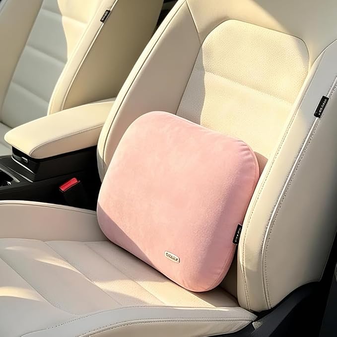 Lumbar Pillow Recliner Slim Soft Latex Car Seat Lower Back Support Cushion | Memory Foam, Skin-Friendly Suede, Waist Pressure Pain Relief, Office Accessories for Driving Seat Chair Nap Thin, Light Pink by Carwales
